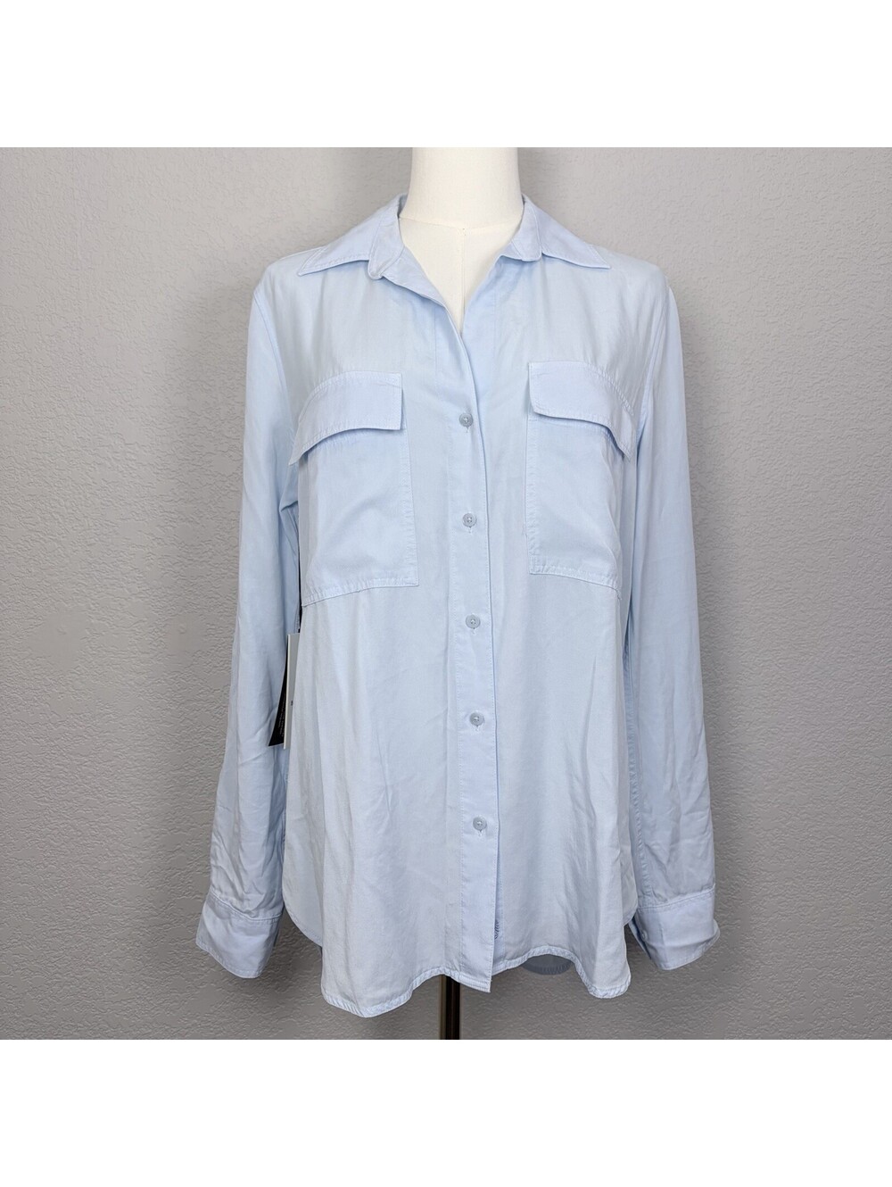 NWT Babaton Womens XS Blue Lyocell Button Up Blouse Casual Office Wear Career